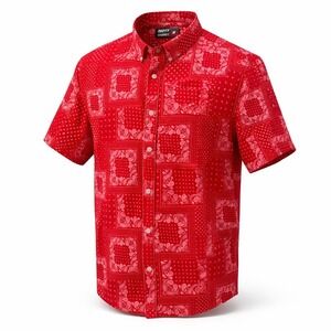 Party Sharks Men's Red Paisley Shirt Medium